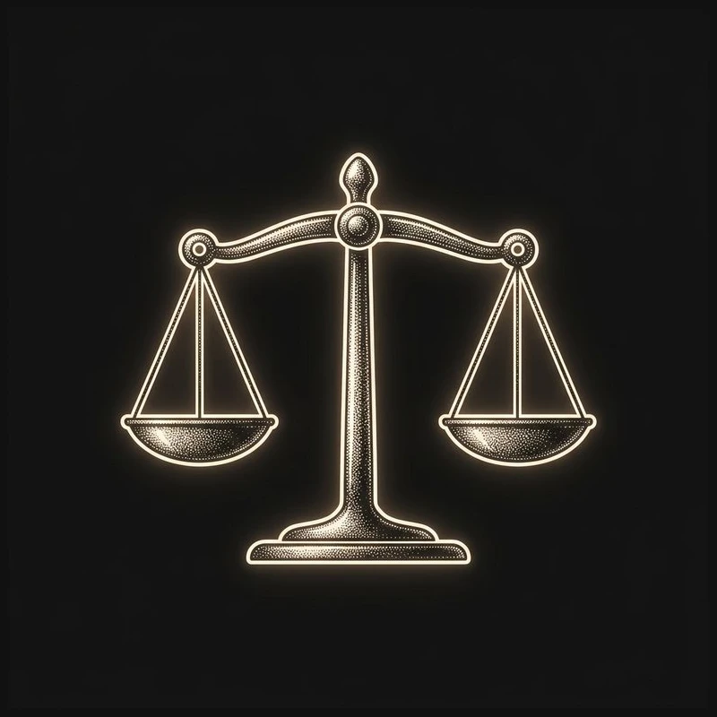 Stippled woodcut balance scale illustrating the 4-Quadrant Niche Attention Matrix