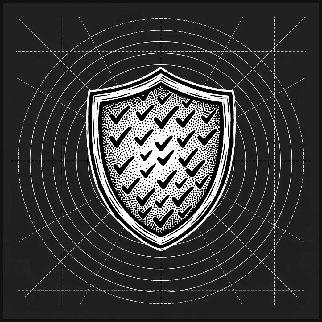 A shield with a checkmark representing the vetting and verification process