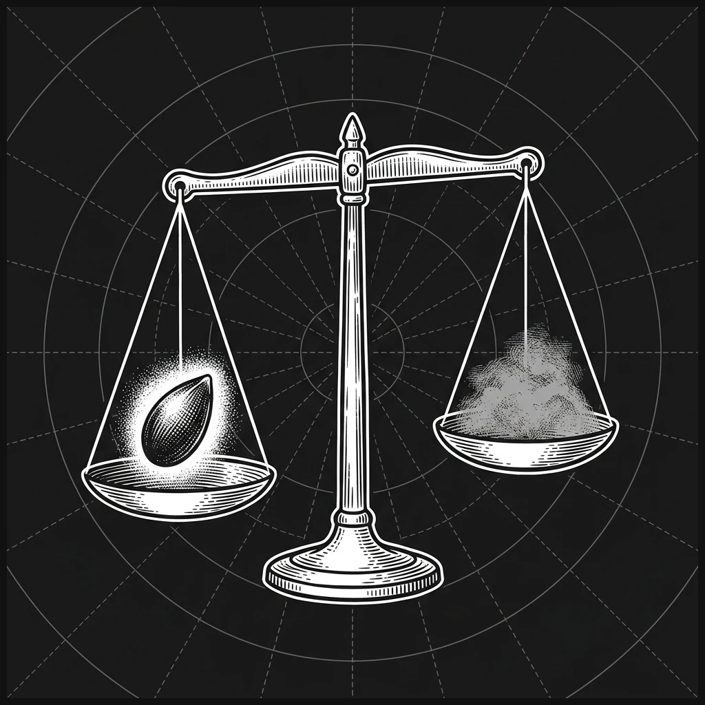 Stippled woodcut balance scale showing historical data comparison on Instagram