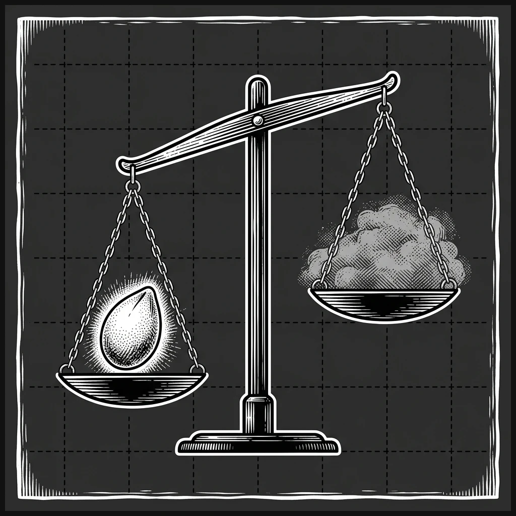 Stippled woodcut balance scale showing historical data comparison on Instagram