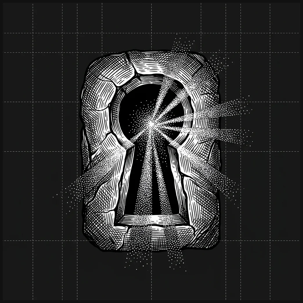 Woodcut engraving of a keyhole representing the conversion funnel and access to premium opportunities